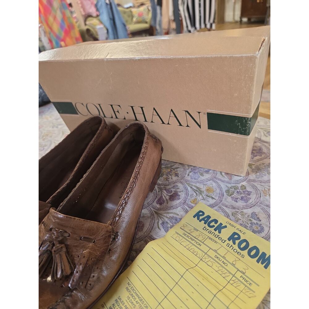 1980s Cole Haan Brown Tassel Loafers Womens In Box Size 6.5 Has Orig Receipt - Picture 9 of 15